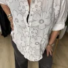 Beyaz Yıldız Çiçeği Desenli Gömlek 25005