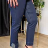 Lacivert Paçası Taşlı Kot Pantolon 1010-2