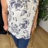Krem Gül Desenli Bluz Y2000-2