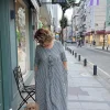 Antrasit Çizgili Gofreli Elbise AN10754