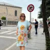 Bebe Mavisi Kısa Kol Keten Elbise 06820