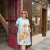 Bebe Mavisi Kısa Kol Keten Elbise 06820
