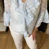 Bebe Mavisi Puantiye Desen Fırfırlı Bluz 22004
