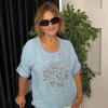 Bebe Mavisi Yaprak Desen Pul Payetli Bluz 11230
