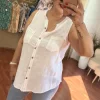 Beyaz Askılı Sıfır Kol Bluz KG-25003