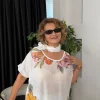Beyaz Desenli Şallı Bluz LDV