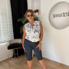 Beyaz Flamlı Sıfır Kol Desenli Bluz 5103
