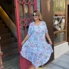 Beyaz Gül Desen Elbise 6611