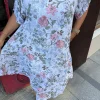 Beyaz Gül Desen Elbise 6611