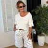 Beyaz-Kahve Puantiye Desen Kemerli Gabardin Kapri 8807