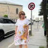Beyaz Kısa Kol Keten Elbise 06820