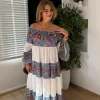 Beyaz-Mavi Madonna Yaka Fistolu Elbise 2625/6