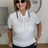 Beyaz Polo Yaka Düğmeli Triko Kazak B-84013