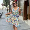 Beyaz Renkli Desenli Sıfır Kol Elbise BY075