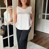 Beyaz Saten Kalın Askılı Bluz 50107