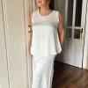 Beyaz Saten Kalın Askılı Bluz 50107