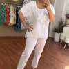 Beyaz Yeşili Pullu Bluz V-717