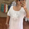 Beyaz Yeşili Pullu Bluz V-717