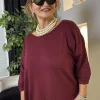 Bordo Dantel Detaylı Salaş Triko Bluz 1382