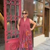 Bordo Kır Çiçekleri Sıfır Kol Keten Elbise 72401