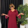 Bordo Krep Elbise 5519