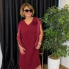 Bordo Krep Elbise 5519