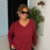 Bordo Leopar Desenli Triko Kazak Y59100