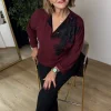 Bordo Nakış Detay Bluz 6099