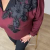 Bordo Nakış Detay Bluz 6099