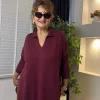 Bordo Polo Yaka Salaş Triko Bluz 1313