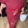 Bordo Pul Detaylı Keten Takım 25577