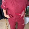 Bordo Pul Detaylı Keten Takım 25577