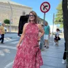 Bordo Rafya Desen Sıfır Kol Elbise 72319