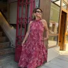 Bordo Rafya Desen Sıfır Kol Elbise 72319