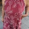 Bordo Rafya Desen Sıfır Kol Elbise 72319