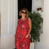 Bordo Sarmal Desen Sıfır Kol Keten Elbise 80105