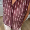 Bordo Taşlı Organze Yarım Kol Gömlek 2620