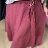 Bordo Tokalı Kemerli Keten Etek 1013