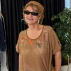 Camel Desenli Şallı Bluz LDV