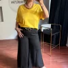 Düz Desen Tokalı Keten Pantolon 8730