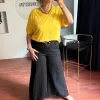 Düz Desen Tokalı Keten Pantolon 8730