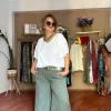 Düz Desen Tokalı Keten Pantolon 8730