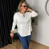 Ekru Bisiklet Yaka Uzun Kollu Bluz 20726