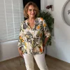 Ekru Çiçek Desenli Flamlı Bluz 5197