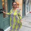 Fıstık Yeşil Desenli Elbise BY222