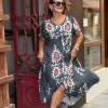 Füme Desenli Düğmeli Elbise BY127