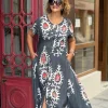 Füme Desenli Düğmeli Elbise BY127