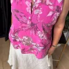 Fuşya Çiçek Desenli Kolsuz Bluz Y2000-4