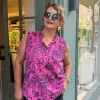 Fuşya Kolsuz Desenli Bluz Y2000-1