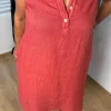 Gül Kurusu Lastikli Sıfır Kol Keten Elbise 72481